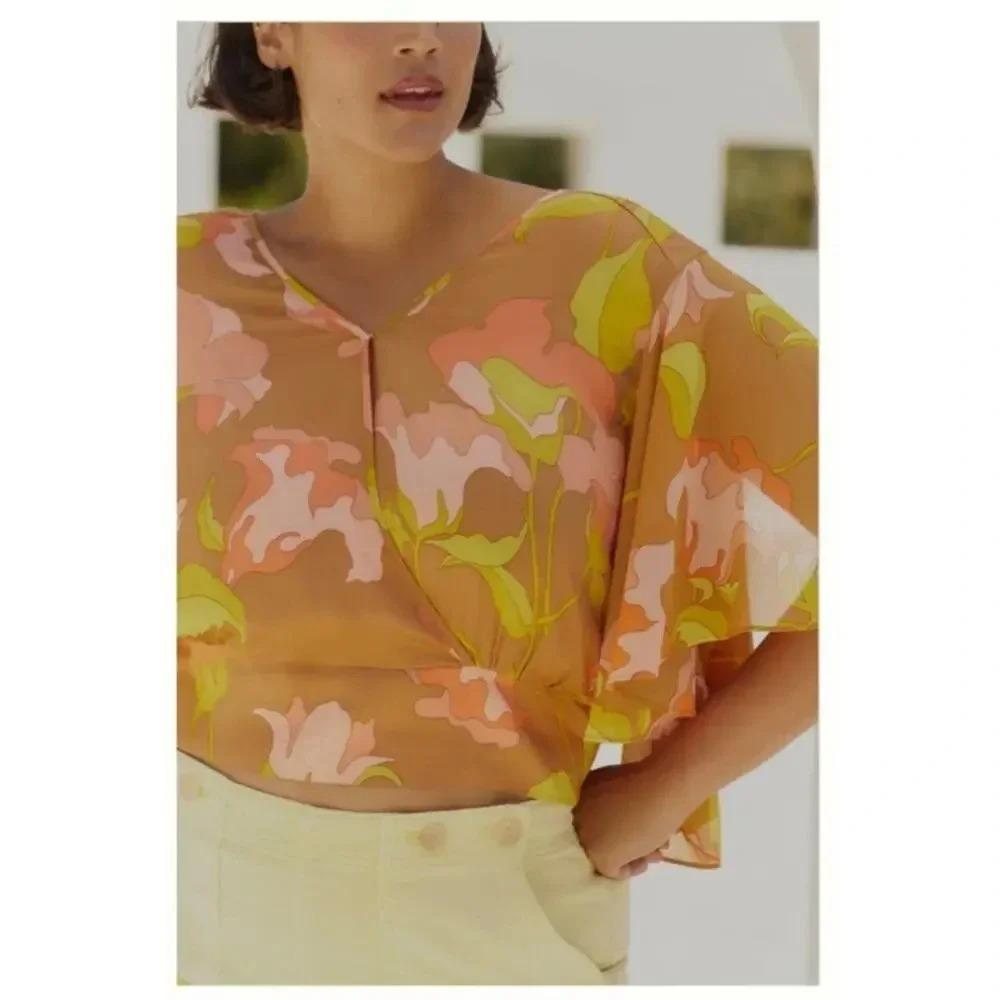 Anthropologie Tiny Olympia Faux-Wrap Top Floral Pretty Flowy Airy Size 3X - Picture 8 of 8
